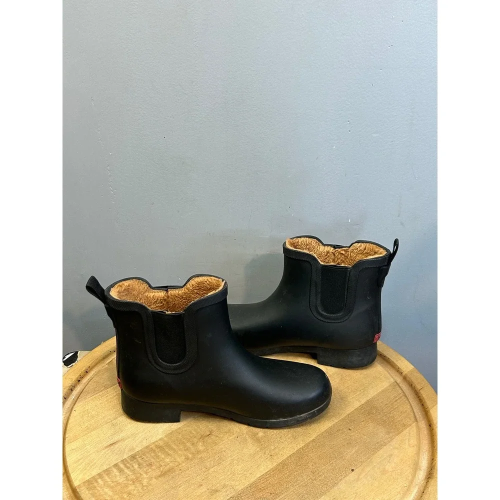 Chooka Rain Boot‎ Women 7 Black Delridge Chelsea Waterproof Faux Fur Lined Matte